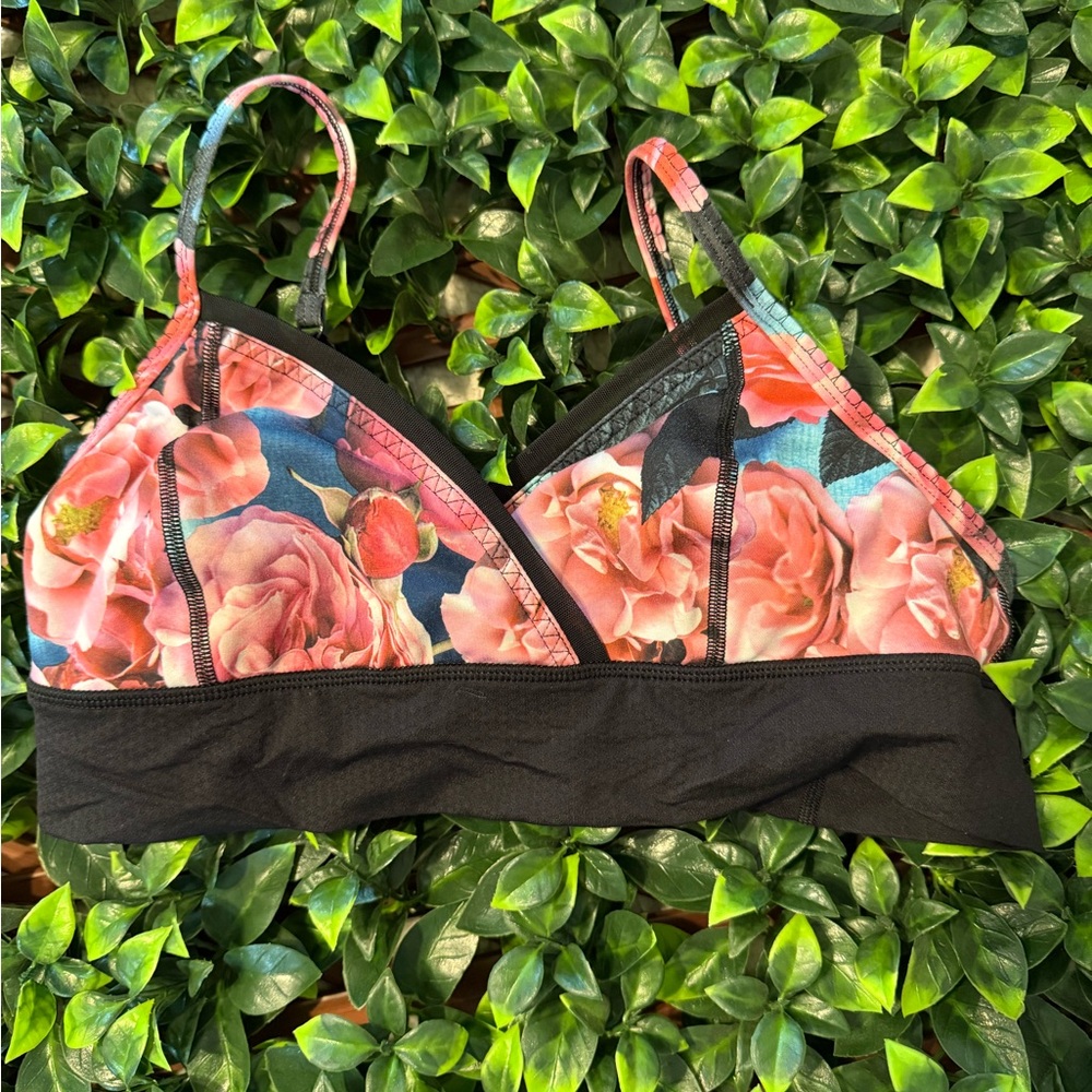 Lululemon Pink and Black Floral Bralette with Adjustable Straps